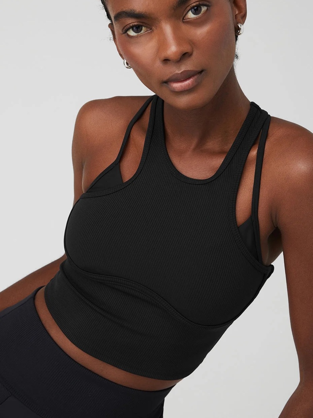 NWT ALO YOGA Ribbed Airlift Enchanted Bra Tank Top XS Black